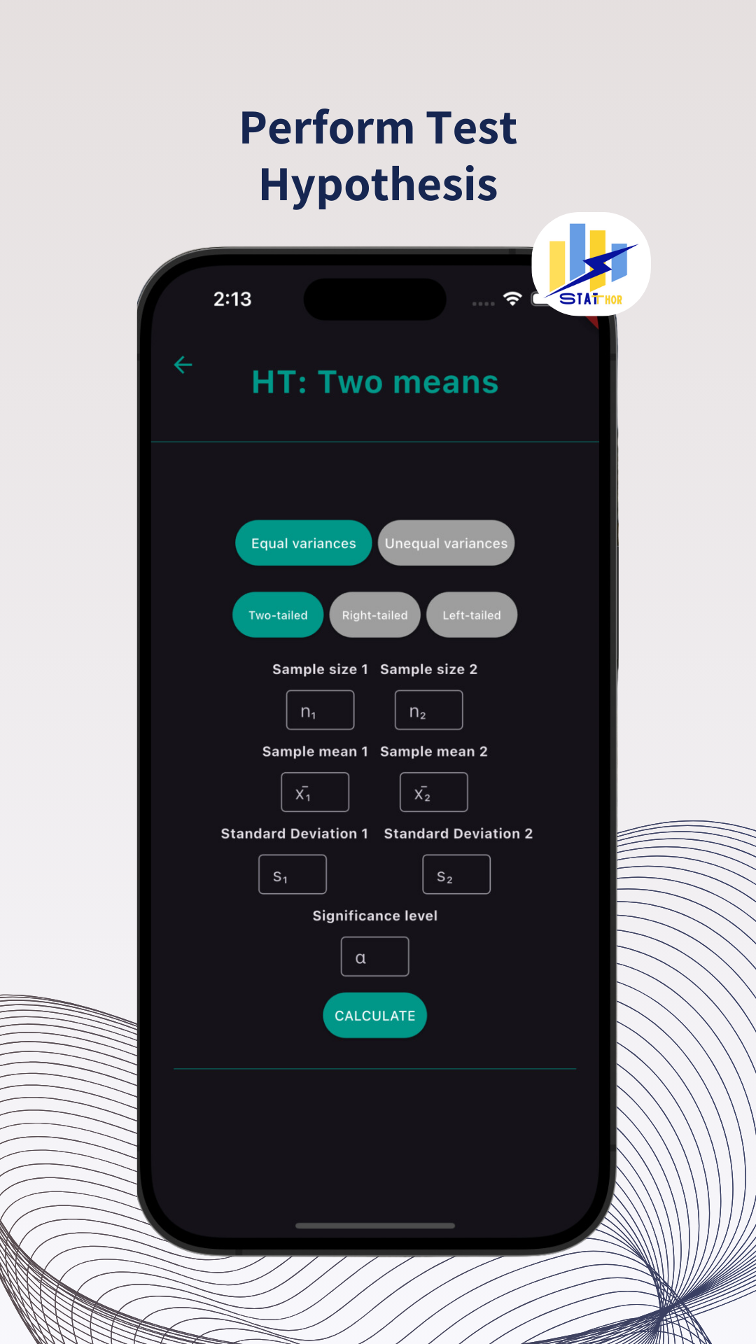 StatThor hypothesis testing screen